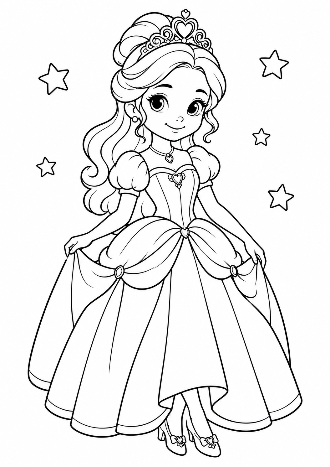 Heart Crown Princess Coloring Page