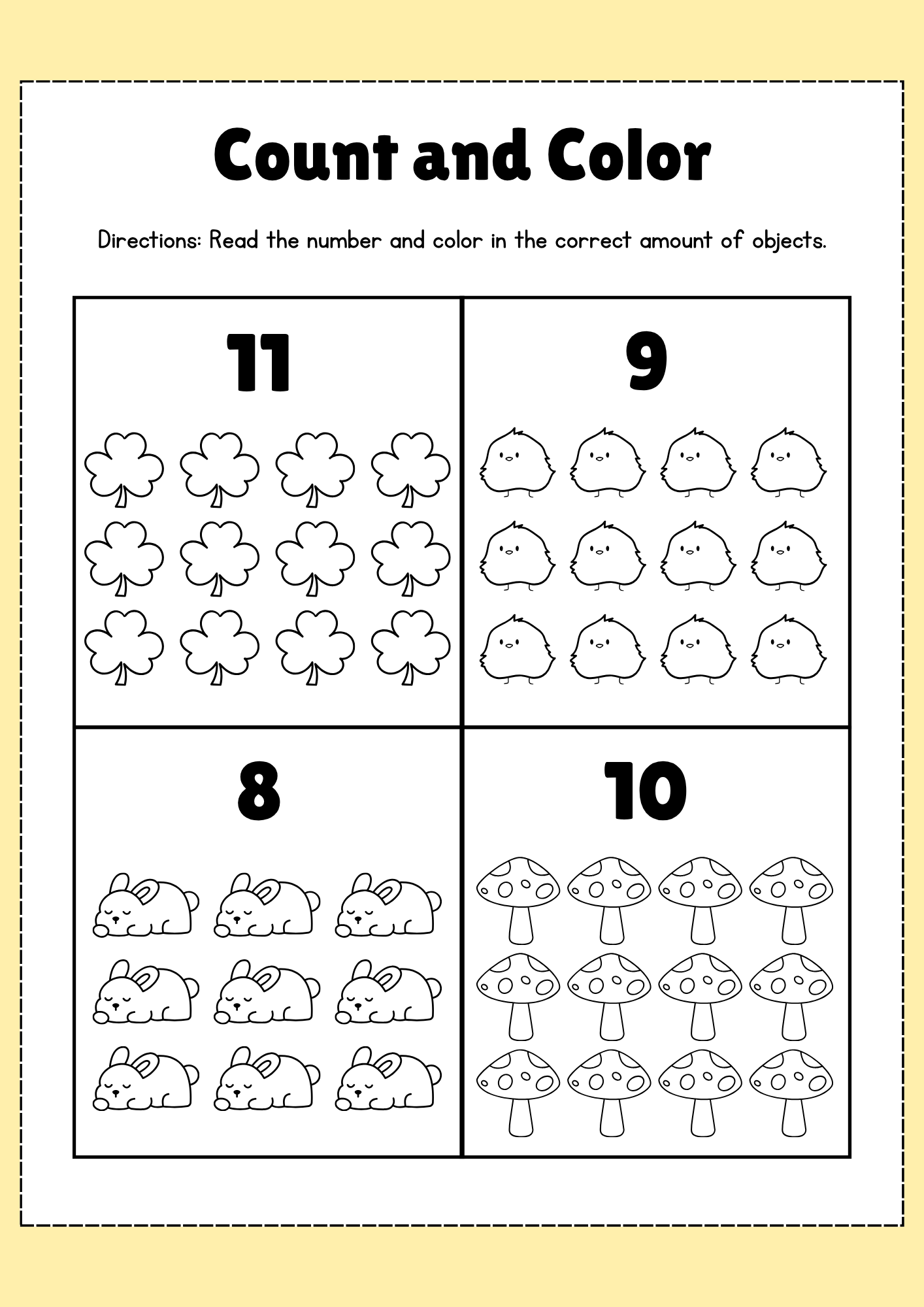 Count and Color Preschool Counting Worksheet