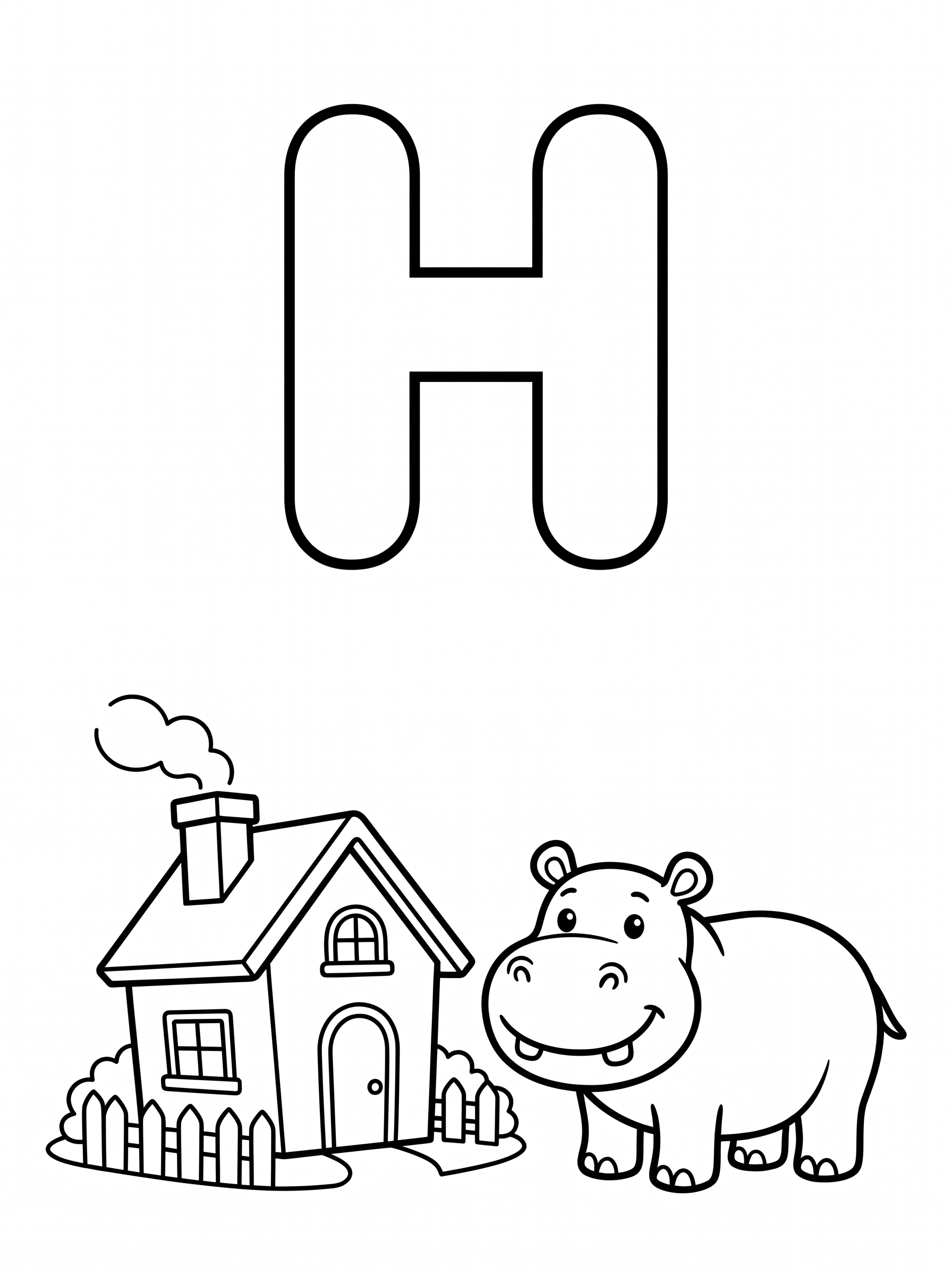 Agent Image   Children s alphabet coloring book page  A huge hollow bubble outline capital letter H